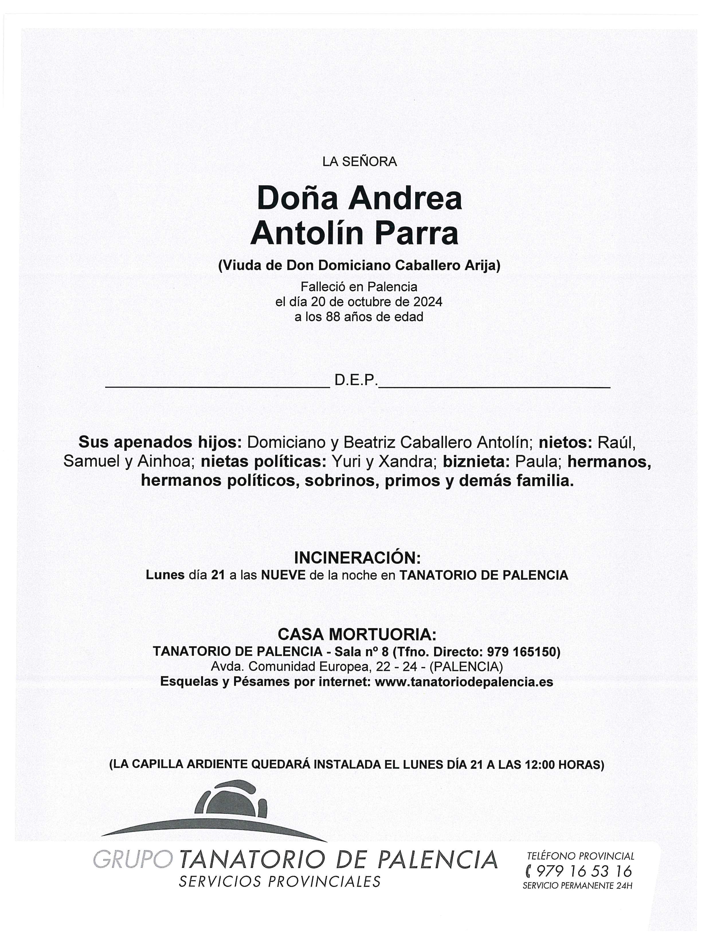 LA SEÑORA DOÑA ANDREA ANTOLÍN PARRA